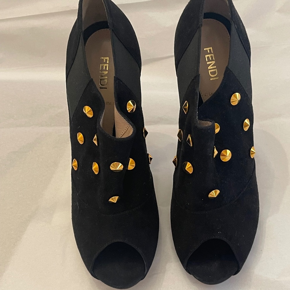 Fendi Peep-Toe Suede Studded Bootie Boots 38